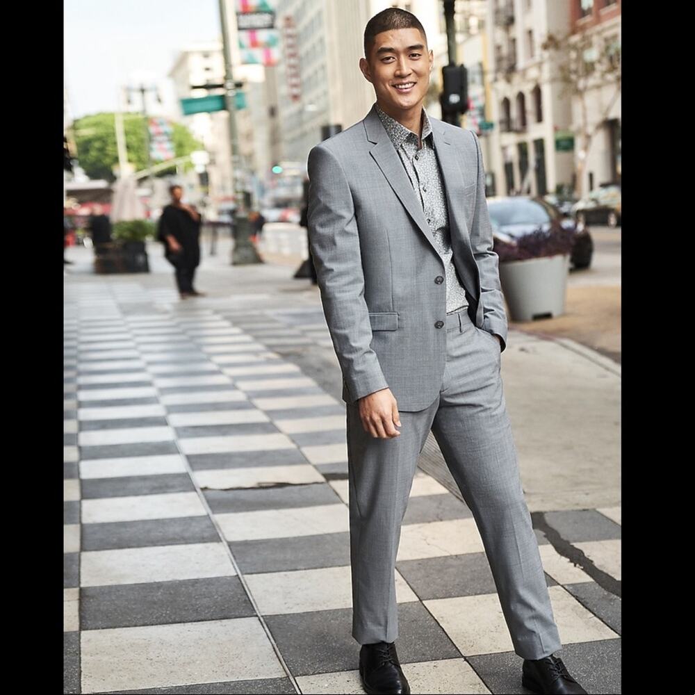 Classic Solid Gray Wool-Blend Suit Jacket - image 1